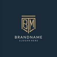 Initial BM shield logo monoline style, modern and luxury monogram logo design vector