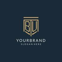 Initial BU shield logo monoline style, modern and luxury monogram logo design vector