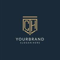 Initial CH shield logo monoline style, modern and luxury monogram logo design vector