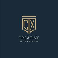 Initial CX shield logo monoline style, modern and luxury monogram logo design vector