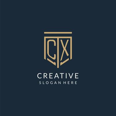 Initial CX shield logo monoline style, modern and luxury monogram logo design