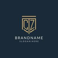 Initial CZ shield logo monoline style, modern and luxury monogram logo design vector