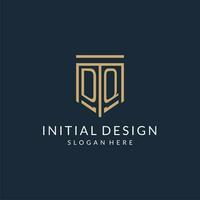 Initial DQ shield logo monoline style, modern and luxury monogram logo design vector