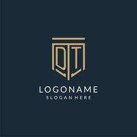 Initial DT shield logo monoline style, modern and luxury monogram logo design vector
