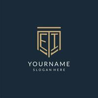 Initial EI shield logo monoline style, modern and luxury monogram logo design vector