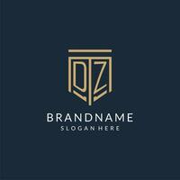 Initial DZ shield logo monoline style, modern and luxury monogram logo design vector