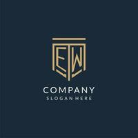 Initial EW shield logo monoline style, modern and luxury monogram logo design vector