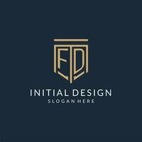 Initial FD shield logo monoline style, modern and luxury monogram logo design vector