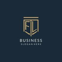 Initial FL shield logo monoline style, modern and luxury monogram logo design vector
