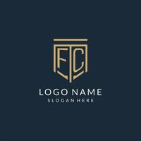 Initial FC shield logo monoline style, modern and luxury monogram logo design vector