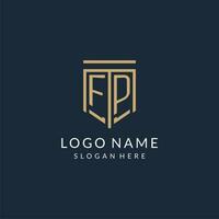 Initial FP shield logo monoline style, modern and luxury monogram logo design vector