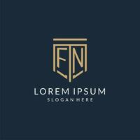 Initial FN shield logo monoline style, modern and luxury monogram logo design vector