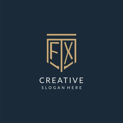 Initial FX shield logo monoline style, modern and luxury monogram logo design