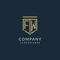 Initial FW shield logo monoline style, modern and luxury monogram logo design vector