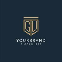 Initial GU shield logo monoline style, modern and luxury monogram logo design vector