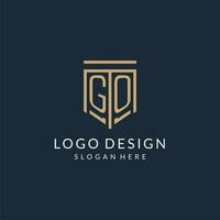 Initial GO shield logo monoline style, modern and luxury monogram logo design vector