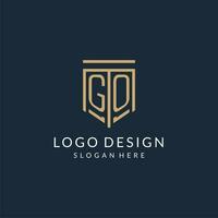 Initial GO shield logo monoline style, modern and luxury monogram logo design vector