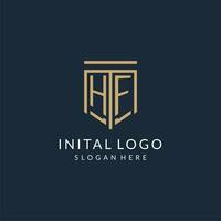 Initial HF shield logo monoline style, modern and luxury monogram logo design vector