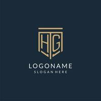 Initial HG shield logo monoline style, modern and luxury monogram logo design vector