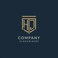 Initial HJ shield logo monoline style, modern and luxury monogram logo design vector