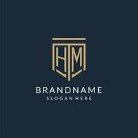 Initial HM shield logo monoline style, modern and luxury monogram logo design vector