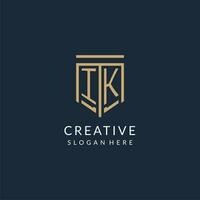 Initial IK shield logo monoline style, modern and luxury monogram logo design vector