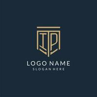 Initial IP shield logo monoline style, modern and luxury monogram logo design vector