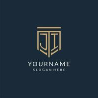 Initial JI shield logo monoline style, modern and luxury monogram logo design vector