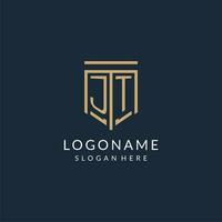 Initial JT shield logo monoline style, modern and luxury monogram logo design vector