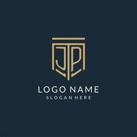 Initial JP shield logo monoline style, modern and luxury monogram logo design vector