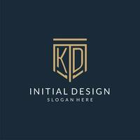 Initial KD shield logo monoline style, modern and luxury monogram logo design vector
