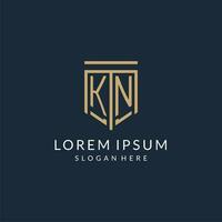 Initial KN shield logo monoline style, modern and luxury monogram logo design vector