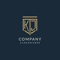 Initial KJ shield logo monoline style, modern and luxury monogram logo design vector