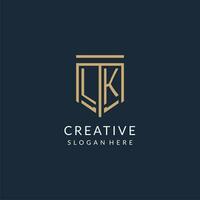 Initial LK shield logo monoline style, modern and luxury monogram logo design vector