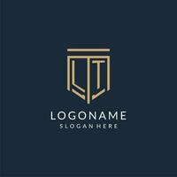 Initial LT shield logo monoline style, modern and luxury monogram logo design vector