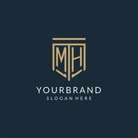 Initial MH shield logo monoline style, modern and luxury monogram logo design vector