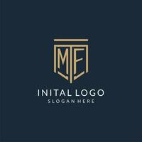 Initial MF shield logo monoline style, modern and luxury monogram logo design vector