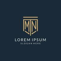 Initial MN shield logo monoline style, modern and luxury monogram logo design vector