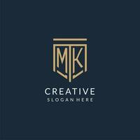 Initial MK shield logo monoline style, modern and luxury monogram logo design vector