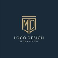 Initial MO shield logo monoline style, modern and luxury monogram logo design vector