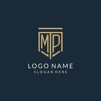 Initial MP shield logo monoline style, modern and luxury monogram logo design vector