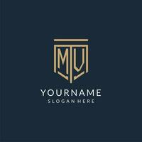 Initial MV shield logo monoline style, modern and luxury monogram logo design vector