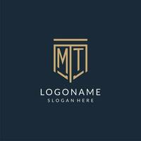 Initial MT shield logo monoline style, modern and luxury monogram logo design vector