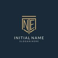 Initial NE shield logo monoline style, modern and luxury monogram logo design vector