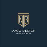 Initial NB shield logo monoline style, modern and luxury monogram logo design vector