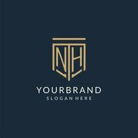 Initial NH shield logo monoline style, modern and luxury monogram logo design vector