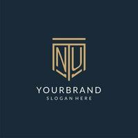 Initial NU shield logo monoline style, modern and luxury monogram logo design vector