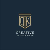 Initial OK shield logo monoline style, modern and luxury monogram logo design vector