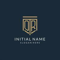 Initial OR shield logo monoline style, modern and luxury monogram logo design vector