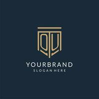 Initial OU shield logo monoline style, modern and luxury monogram logo design vector